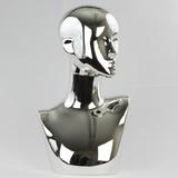 Chrome-plated Female Abstract Mannequin Head Display: Gold or Silver