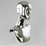 Chrome-plated Female Abstract Mannequin Head Display: Gold or Silver