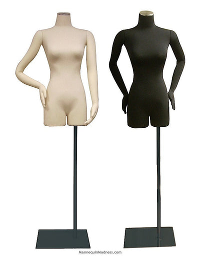 Female Half-leg Body Form with Bendable Cloth Arms: Black Jersey