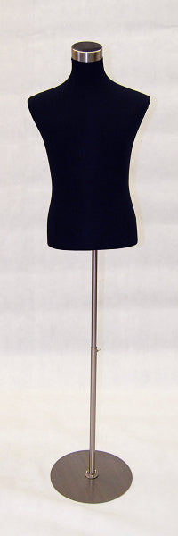 dress form metal base Male Dress Form: Black Jersey on Round Metal Base – Mannequin Madness