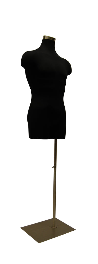 Black Male Mannequin Torso with Half Leg & Shoulders:Rectangle Base