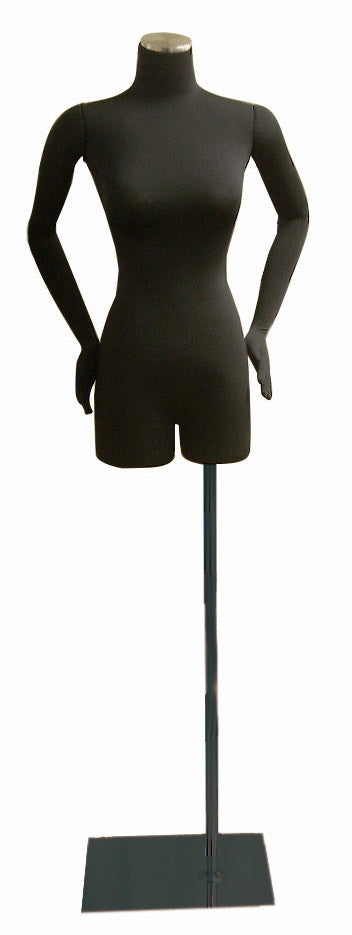 Female Half-leg Body Mannequin Torso with Bendable Cloth Arms: Black Jersey