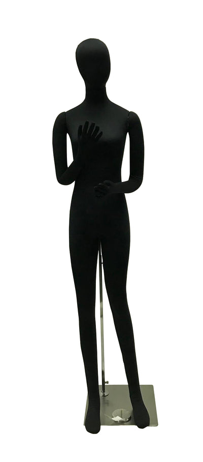 Black Cloth Egghead Female Mannequin: Bendable with Removable Head