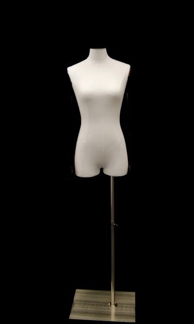 Female Body Form Linen White Fabric: Brushed Metal Base Half-leg
