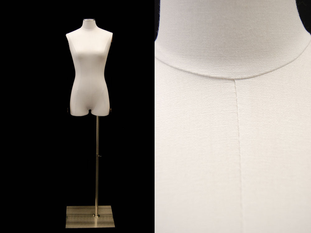 Female Body Form Linen White Fabric: Brushed Metal Base Half-leg