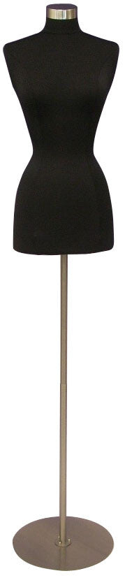Female French Dress Form Black Jersey with Round Metal Base