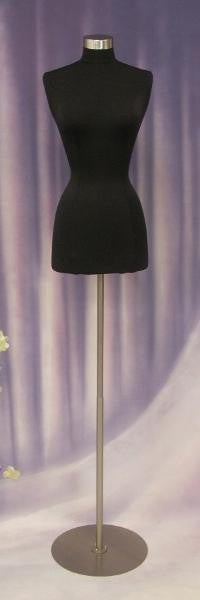 Female French Dress Form Black Jersey with Round Metal Base
