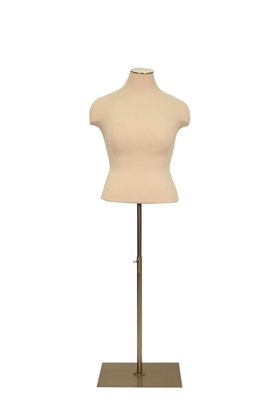 Plus-Size Female Dress Form: White Jersey on Metal Base