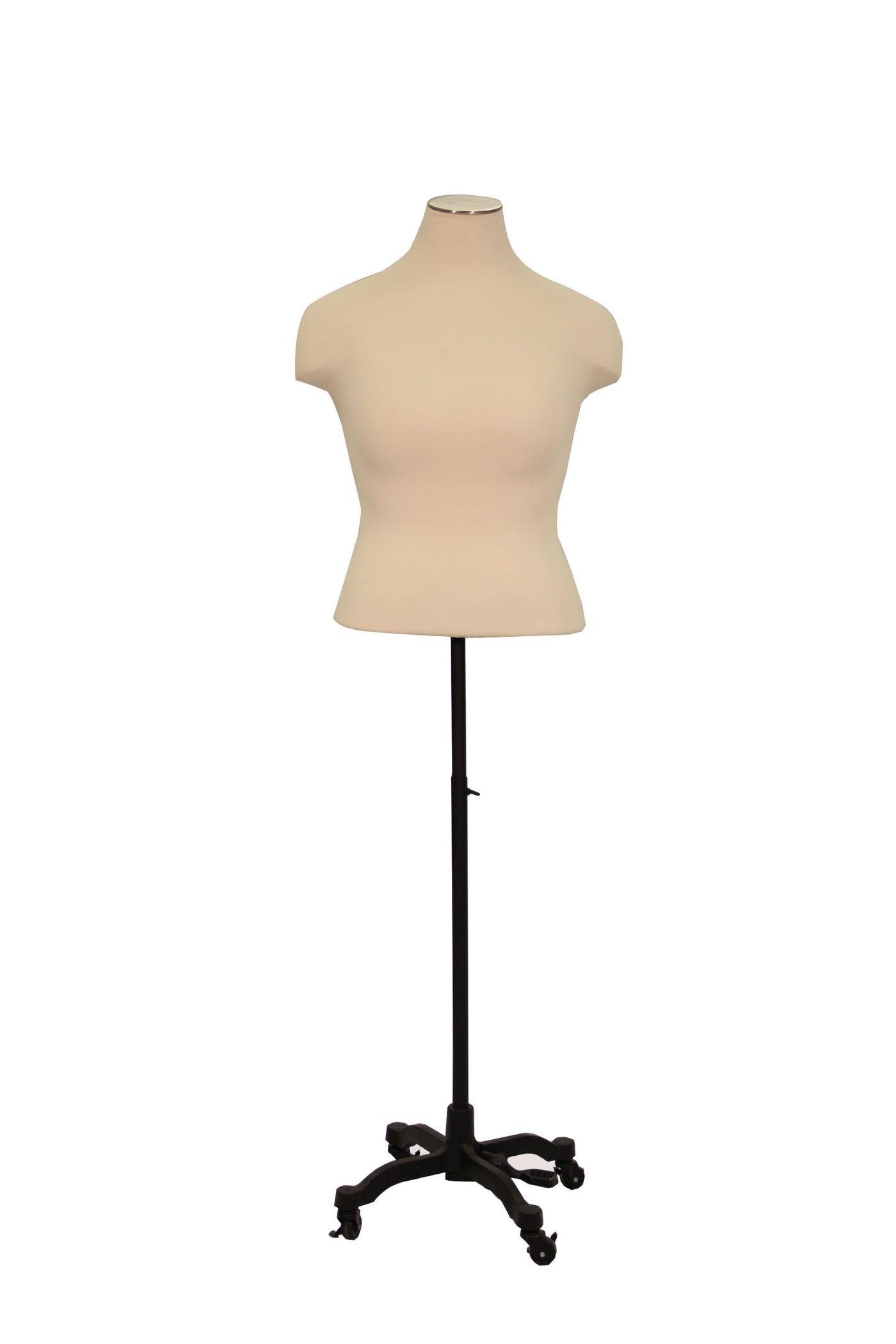 Plus-Size Female Dress Form: White Jersey on Black Caster Base