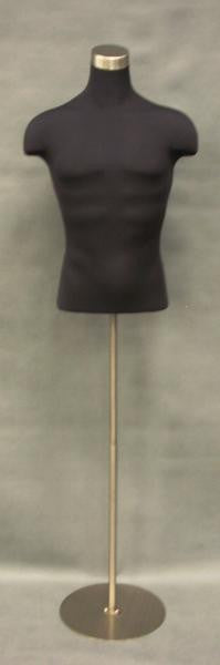 Male Body Form Black Jersey w/ Shoulders on Metal Stand