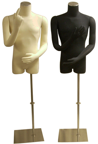 Male Dress Form with Half Leg and Bendable Cloth Arms: Black Jersey