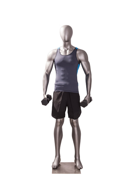 Egghead Male Mannequin Exercising Pose 1: Matte Grey