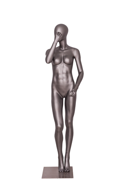 Angela Sports Female Mannequin in Exercising Pose 3: Metallic Grey