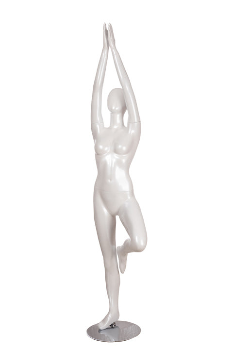 Yoga Egghead Female Mannequin in Tree Pose 2: Pearl White
