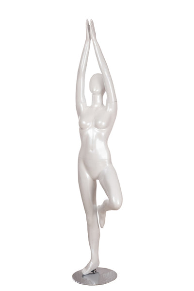 Yoga Egghead Female Mannequin in Tree Pose 2: Pearl White