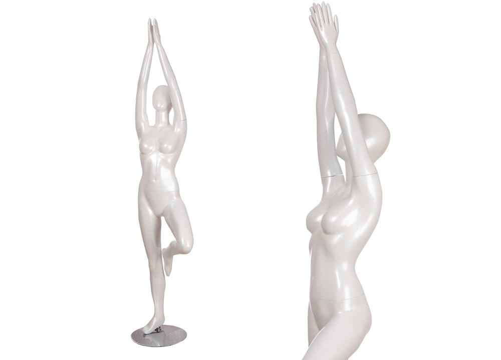 Yoga Egghead Female Mannequin in Tree Pose 2: Pearl White