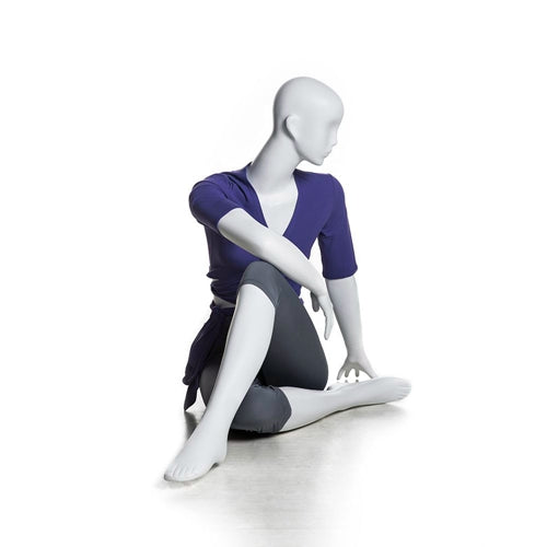 Yoga Egghead Female Mannequin in HALF SPINAL TWIST Pose: Pearl White