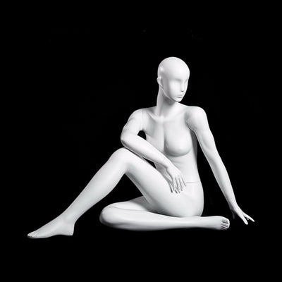 Yoga Egghead Female Mannequin in HALF SPINAL TWIST Pose: Pearl White