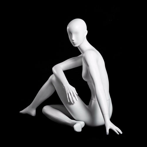 Yoga Egghead Female Mannequin in HALF SPINAL TWIST Pose: Pearl White