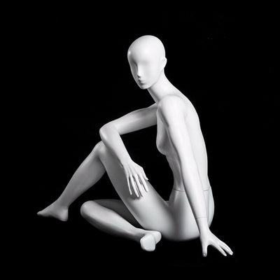 Yoga Egghead Female Mannequin in HALF SPINAL TWIST Pose: Pearl White