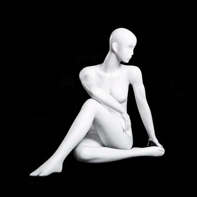 Yoga Egghead Female Mannequin in HALF SPINAL TWIST Pose: Pearl White