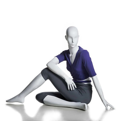 Yoga Egghead Female Mannequin in HALF SPINAL TWIST Pose: Pearl White