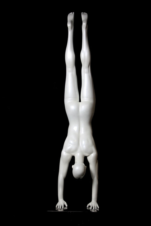 Yoga Egghead Female Mannequin in Handstand Pose: Glossy Pearl