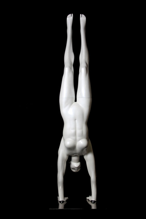 Yoga Egghead Female Mannequin in Handstand Pose: Glossy Pearl