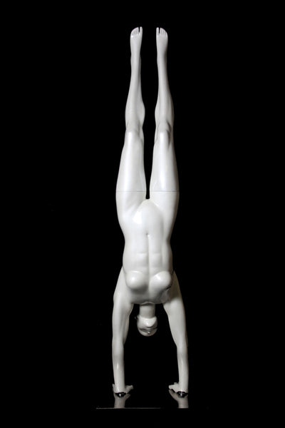 Yoga Egghead Female Mannequin in Handstand Pose: Glossy Pearl