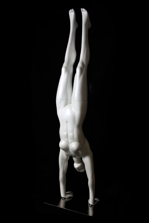 Yoga Egghead Female Mannequin in Handstand Pose: Glossy Pearl