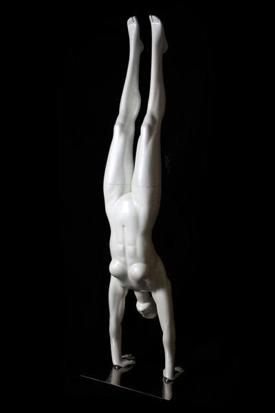 Yoga Egghead Female Mannequin in Handstand Pose: Glossy Pearl