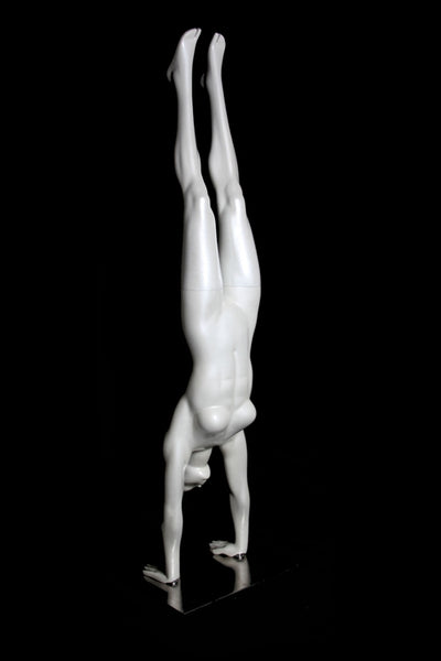 Yoga Egghead Female Mannequin in Handstand Pose: Glossy Pearl