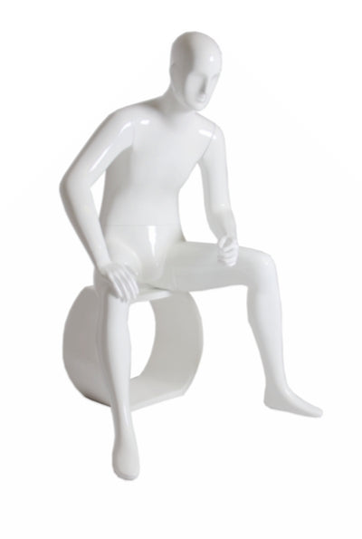 Jin: Abstract Male Mannequin Seated: White Glossy