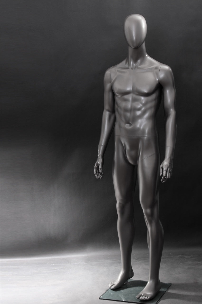 Ansel: Egghead Male Mannequin in Standing Pose 4, Metallic Grey