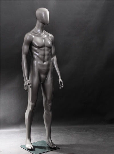 Ansel: Egghead Male Mannequin in Standing Pose 4, Metallic Grey
