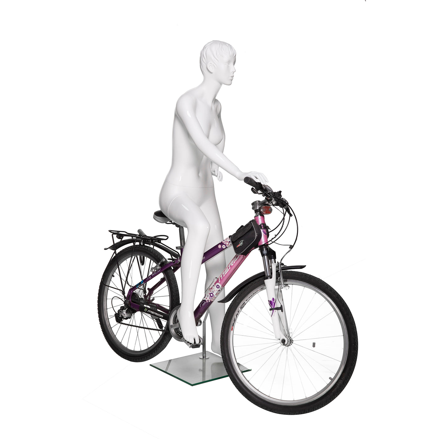 Bicycle Rider Female Mannequin Glossy White