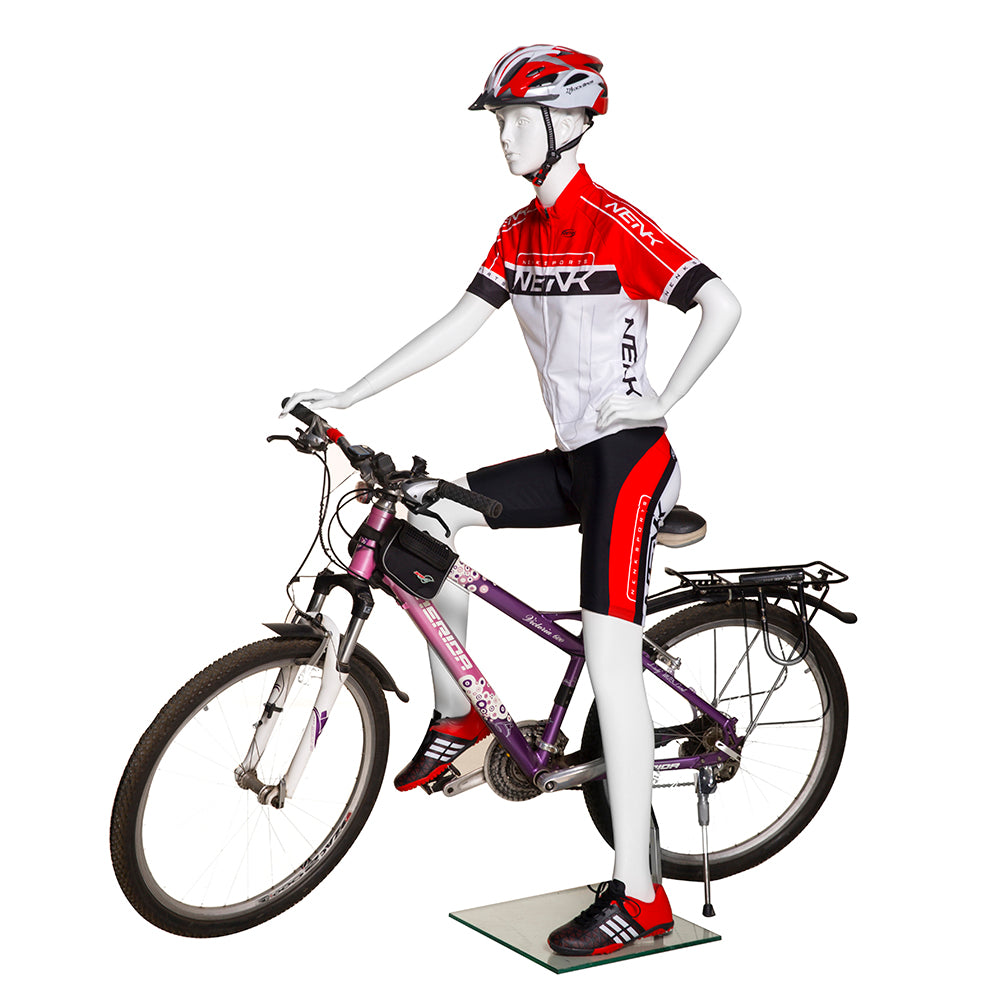 Bicycle Rider Female Mannequin Glossy White