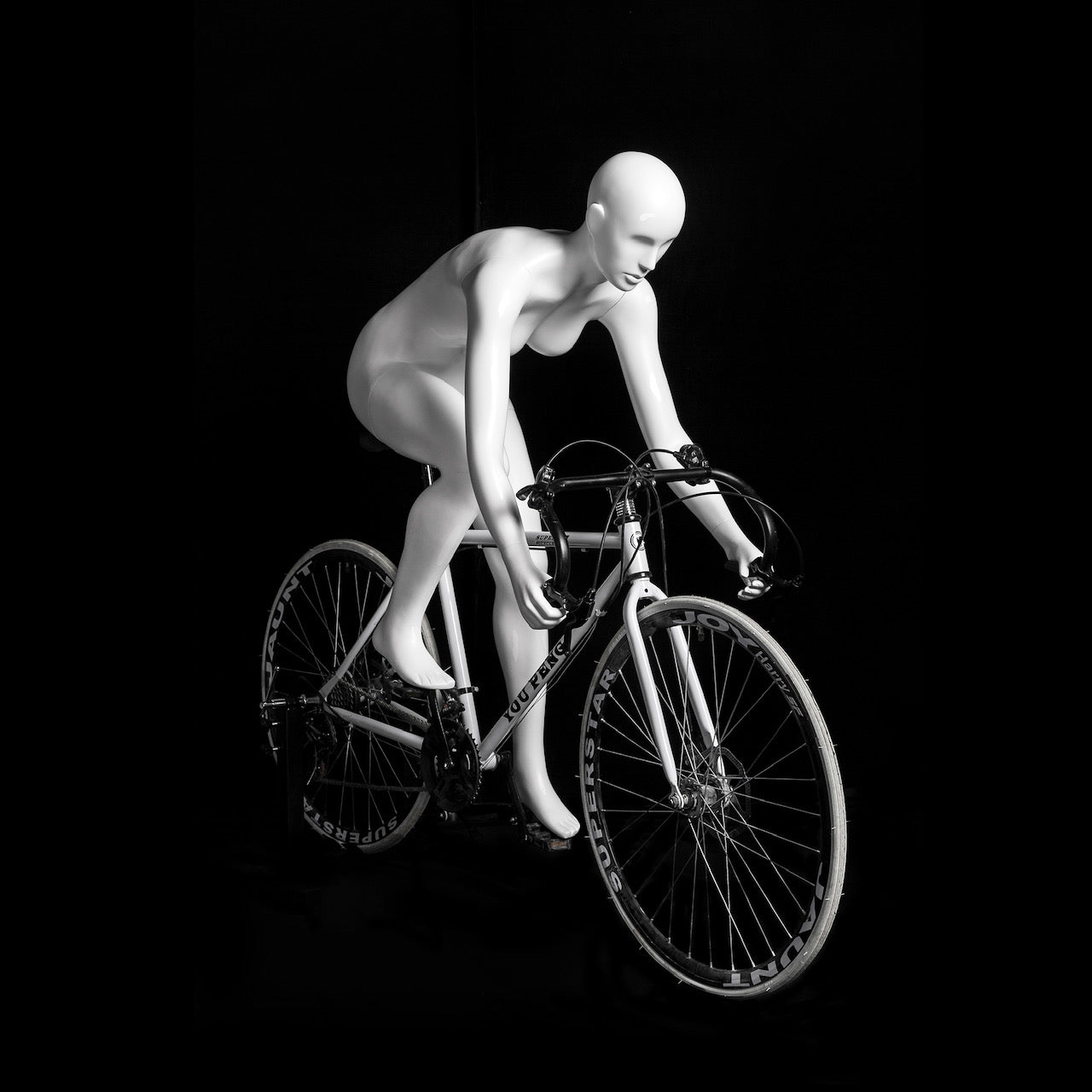 Bicycle Rider Female Mannequin Glossy White