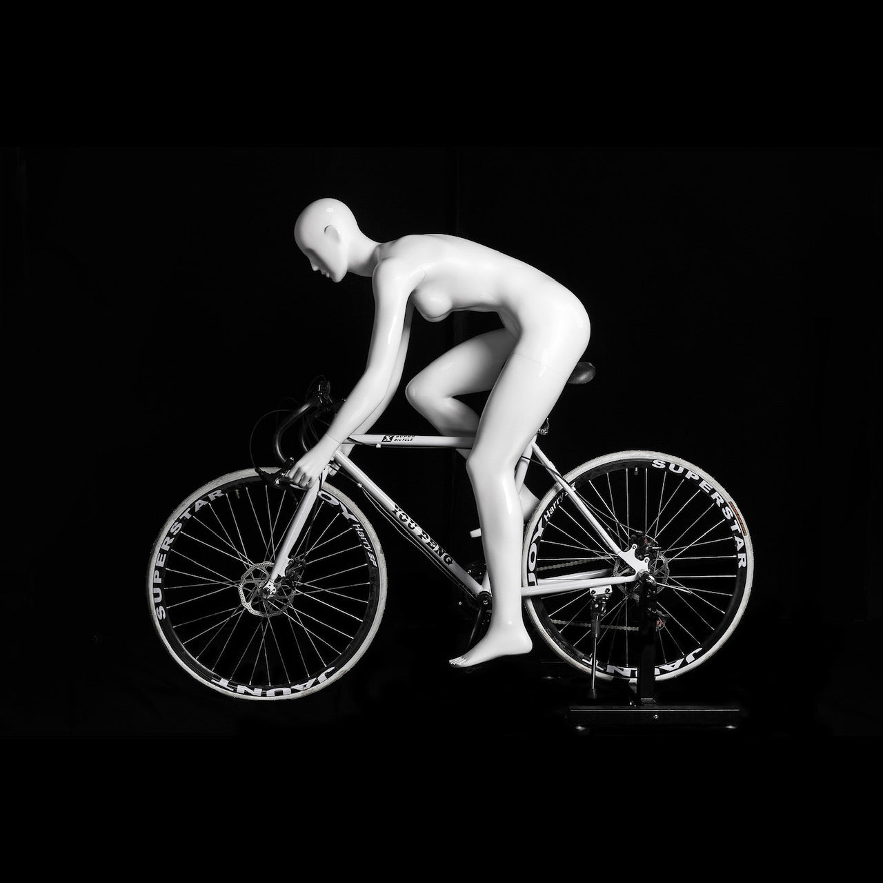 Bicycle Rider Female Mannequin Glossy White