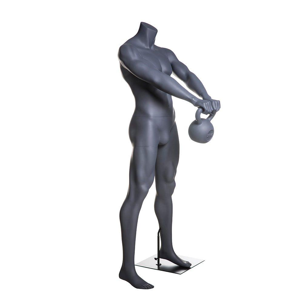 Athletic Egghead Male Mannequin Holding Kettlebell