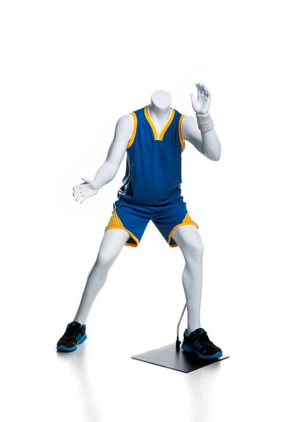 Basketball-posing Headless Male Youth Mannequin 1: Matte White