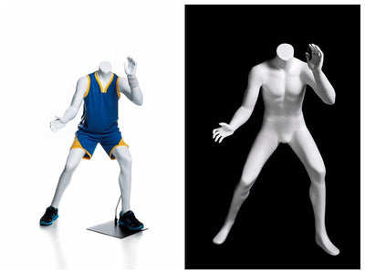 Basketball-posing Headless Male Youth Mannequin 1: Matte White