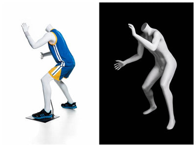 Basketball-posing Headless Male Youth Mannequin 1: Matte White