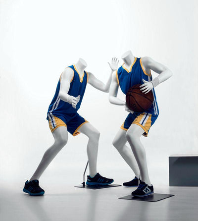Basketball-posing Headless Male Youth Mannequin 2: Matte White