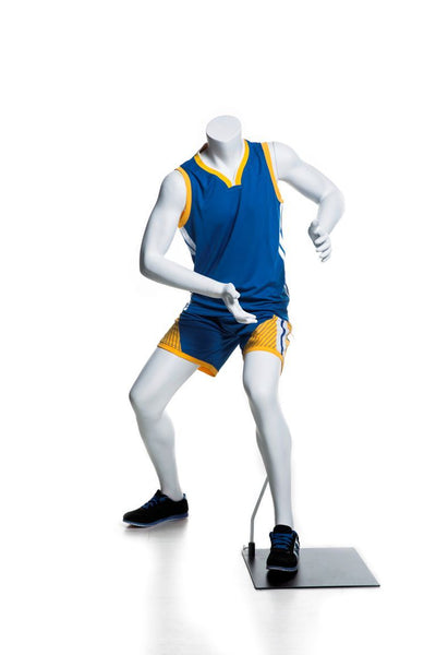 Basketball-posing Headless Male Youth Mannequin 2: Matte White