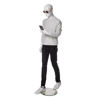 Male Mannequin with Abstract Head in Walking Position: Matte White