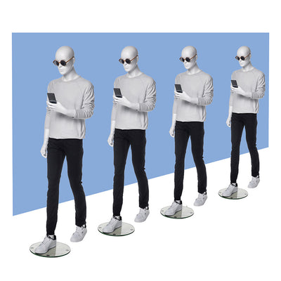 Male Mannequin with Abstract Head in Walking Position: Matte White