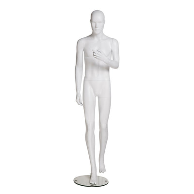 Male Mannequin with Abstract Head in Walking Position: Matte White
