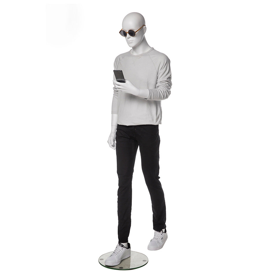 Male Mannequin with Abstract Head in Walking Position: Matte White