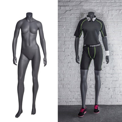 Sports Headless Female Mannequin With Arms At Side: Matte Grey